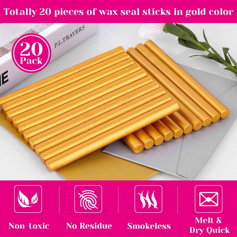 PAXCOO Sealing Wax, Paxcoo 20pcs Wax Seal Sticks, Glue Gun Sealing Wax for Wax Seal Stamp, Letter Wax Seal and Crafts (Gold) - Image 2